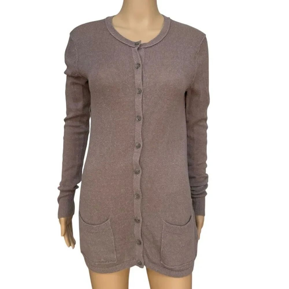 Club Monaco Tan Brown Alpaca Wool Blend Lightweight Button Cardigan Sweater Sz M